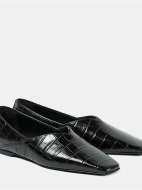 TOTEME Croc Embossed Leather Ballet Flats Black EU 38 / US 7.5-8 NIB